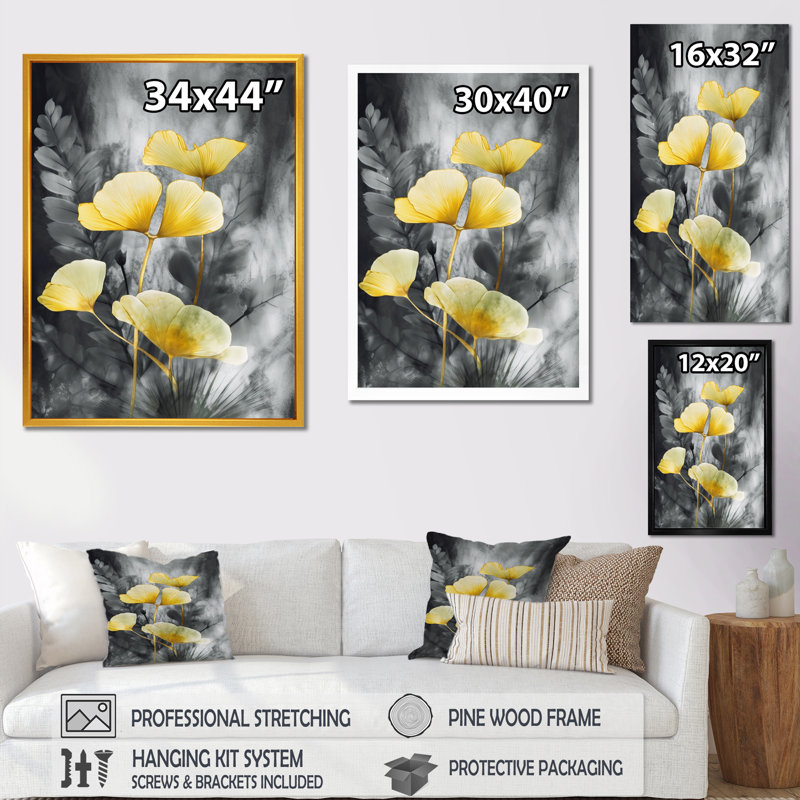 Palmier tropical, œuvre d'art ginkgo V sur toile, Cadre photo noir, H 20 po x l 12 po x P 1 po