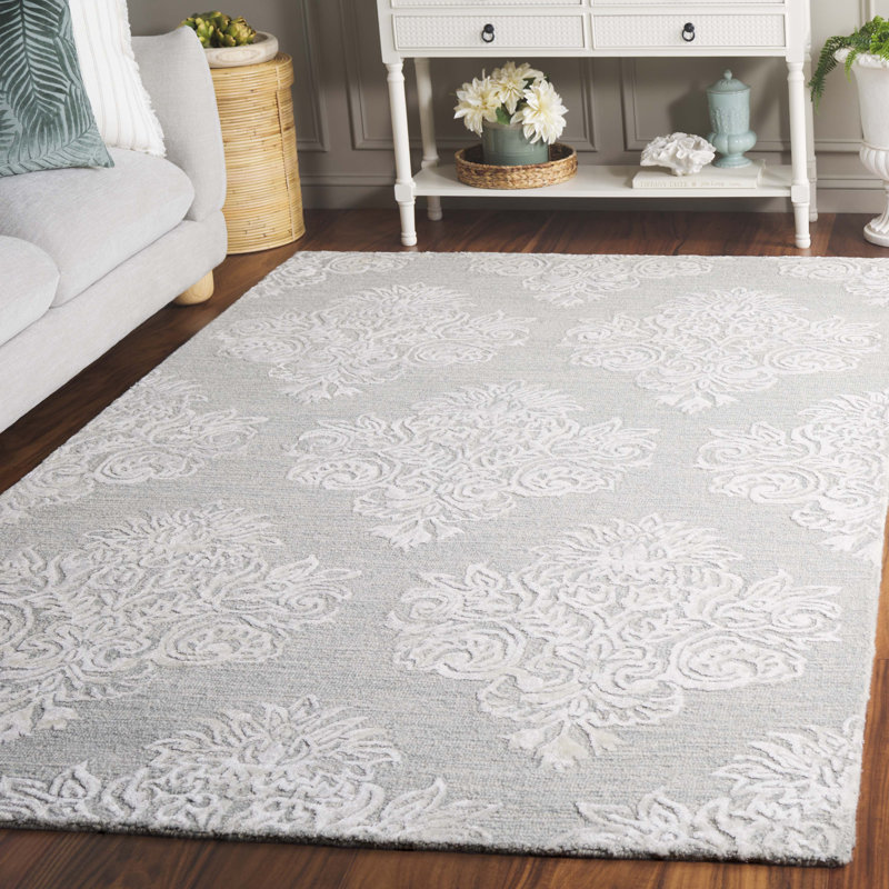 Tapis bleu clair / ivoire en laine / viscose / coton touffeté à la main Connla 619, Rectangle 5 pi x 8 pi