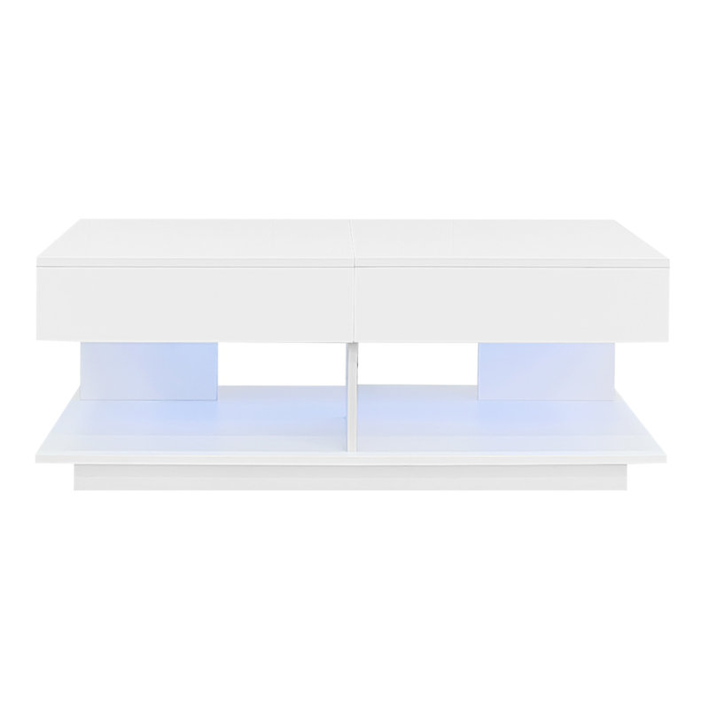 Table basse de 41,3 po à 76,7 po avec bande à DEL de 16 couleurs et espace de rangement caché pour le salon, White