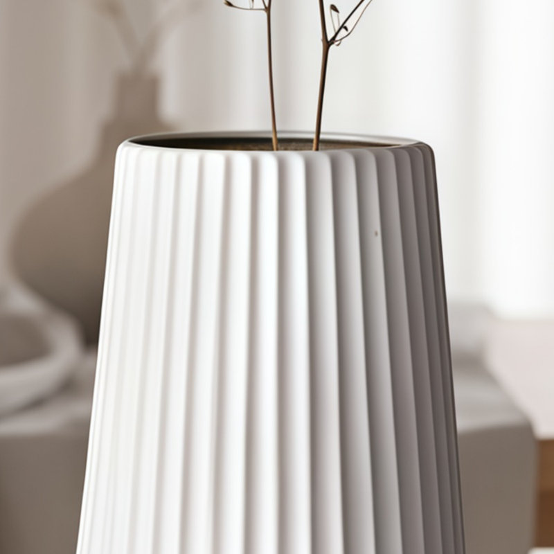 White Ceramic Textured Wavy Vase