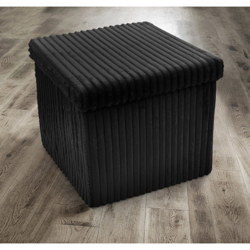 38 CORDUROY STORAGE BOX, 38cm H x 38cm W x 6cm D, Black