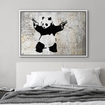 Pop Urban Street " Banksy Panda With Handguns On Wall Cities Animals Digital "