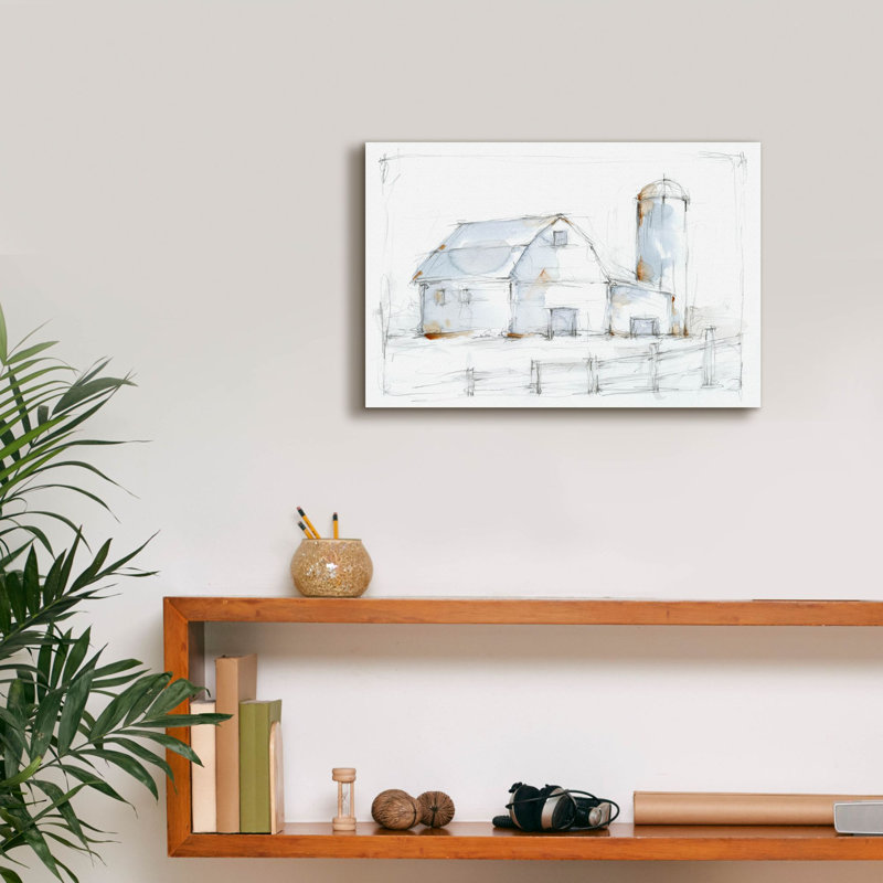 «Barnyard Pencil Sketch 1» par Ethan Harper, art mural sur toile, H 12 po x l 18 po