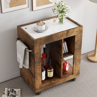 Armoire mobile brune pour la salle à manger: style moderne Mid-Century avec rangement pour couverts et chariot à poignée coulissante: roues pratiques pour le balcon