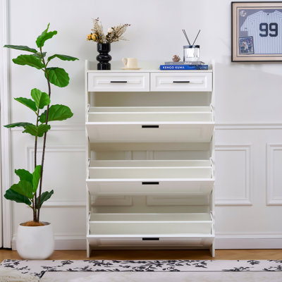 Shoe Cabinet, Storage Shoe Two Drawer, Drawers, Three-Fold Doors, Large