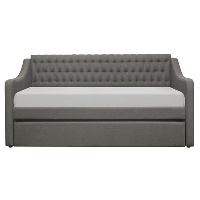 1Pc Modern Traditional Gray Upholstery Daybed Pull Out Trundle Casters Tufted Bedroom Living Room Furniture
