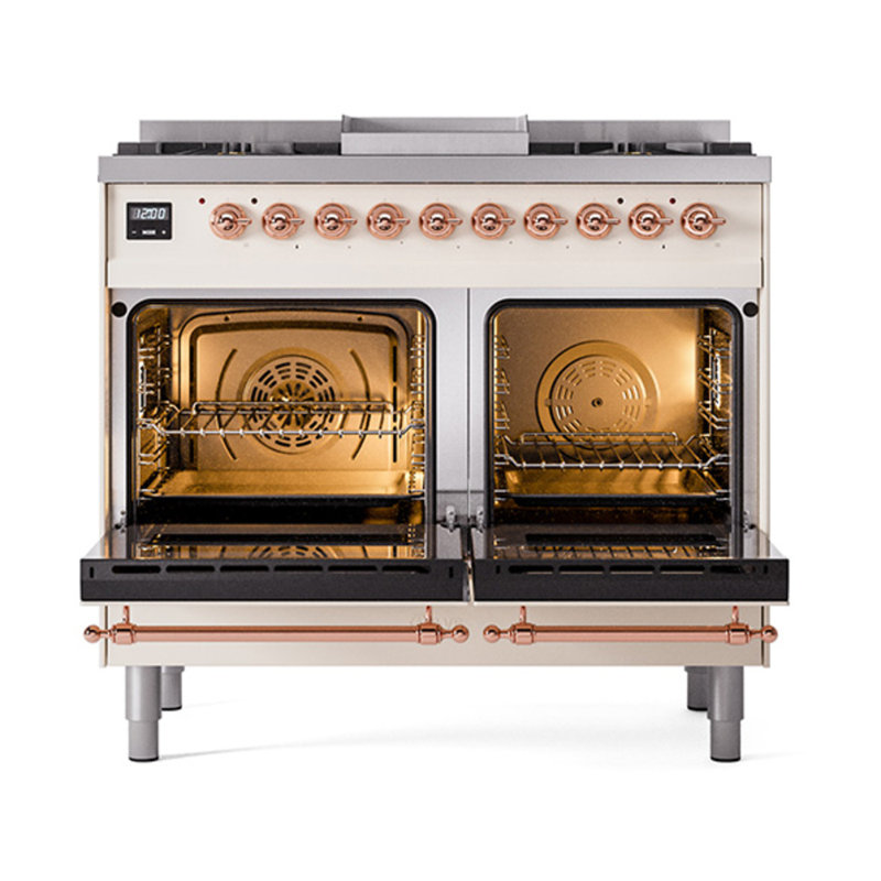 ILVE Nostalgie II Noblesse 40 in Dual Fuel Range, Antique White/Copper, Natural Gas