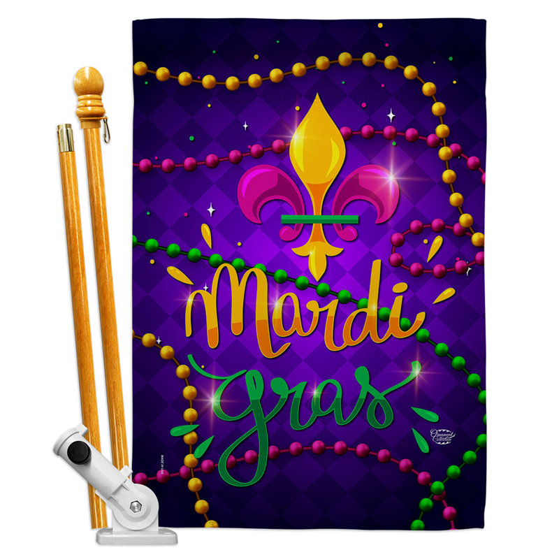 Double Sided 40'' H x 28'' W Polyester Mardi Gras Flag Set