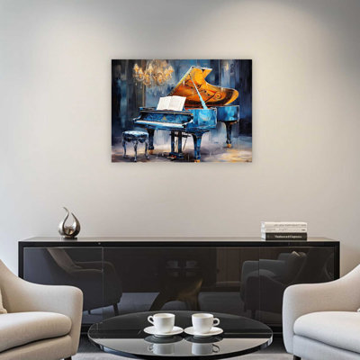 Blue Music Piano Canvas Wall Art,Premium Modern Home Decor,24 x 32 Inch
