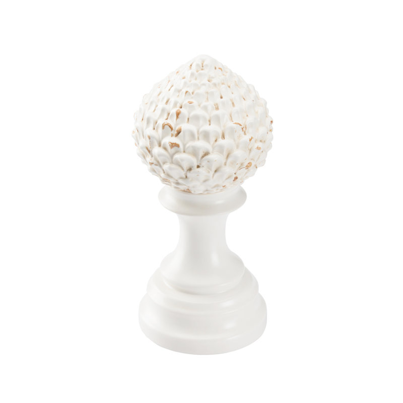 Fleuron artichaut, H 9,5 po x l 4,5 po x P 4,5 po, Blanc / glacis crème antique