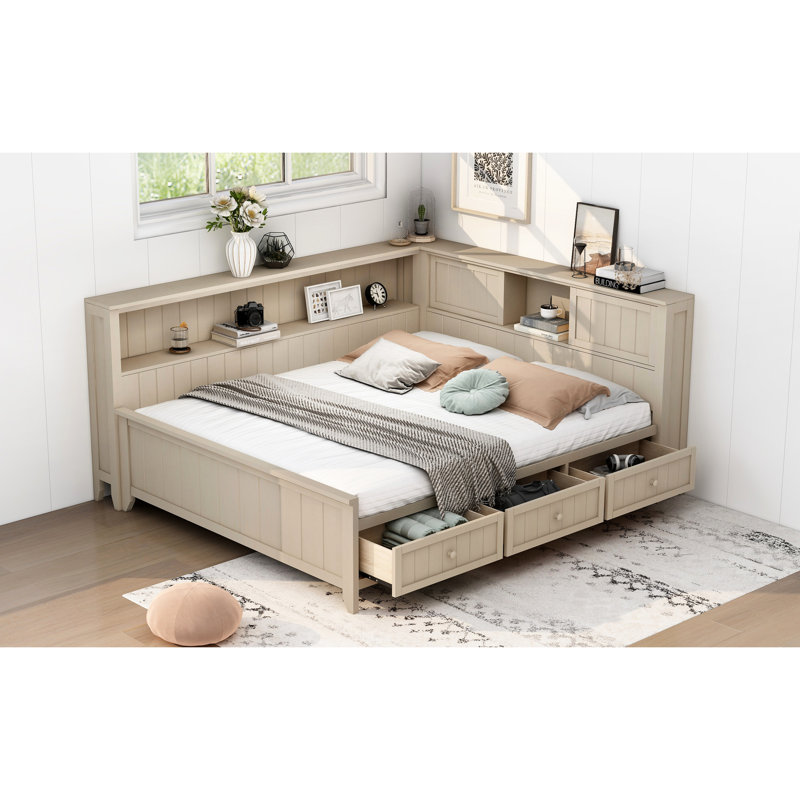 Full Size Wood Daybed With Storage Options And 3 Drawers, Antique White Milk Look, Build For Dependability Lasting Use, Full