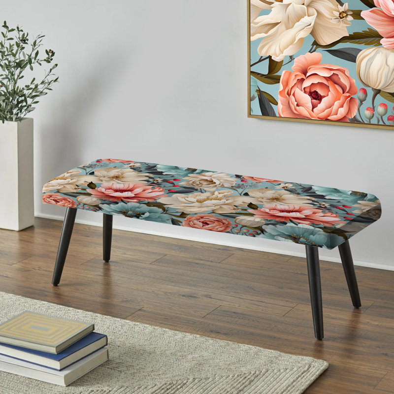 Banc noir rembourré Botanical, Antique Pastels Boho Accents