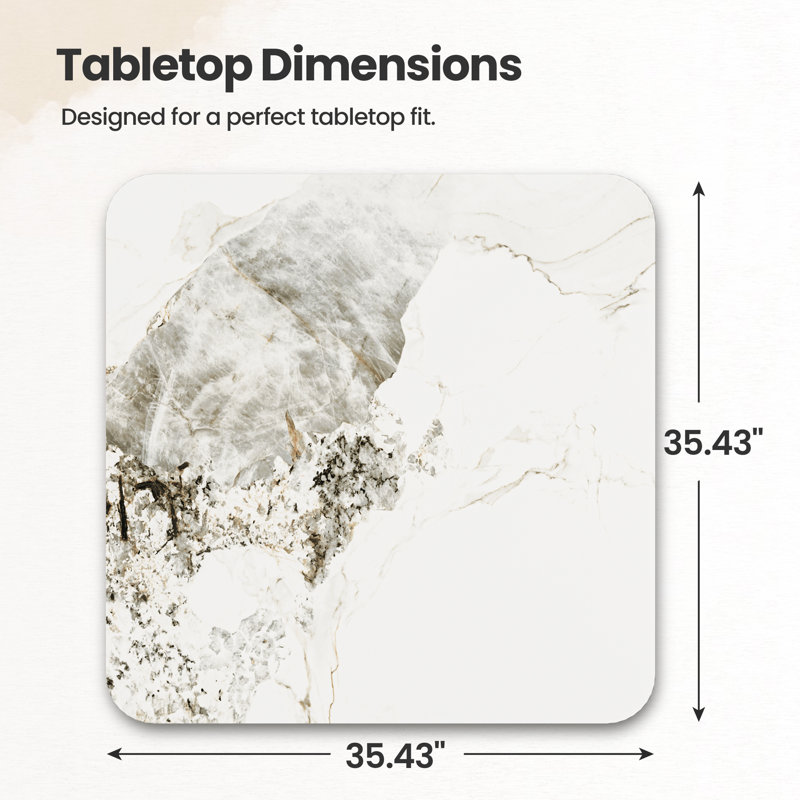 Plateau de table carré en pierre frittée blanche brillante – Plateau de remplacement à monter soi-même pour salle à manger familiale, cuisine, location, rénovation de maison, patio, camping et bricolage extérieur