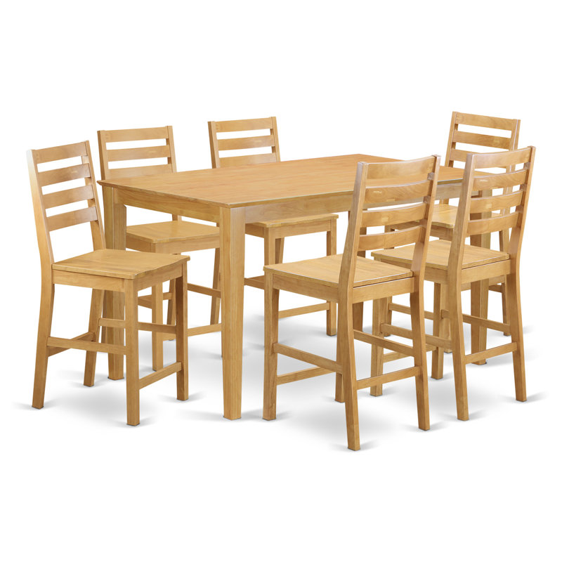 7 Piece Kitchen Counter Height Dining Table Set Consist of a Rectangle Pub Table and 6 Dining Room Chairs, 36x60 Inch, Oak