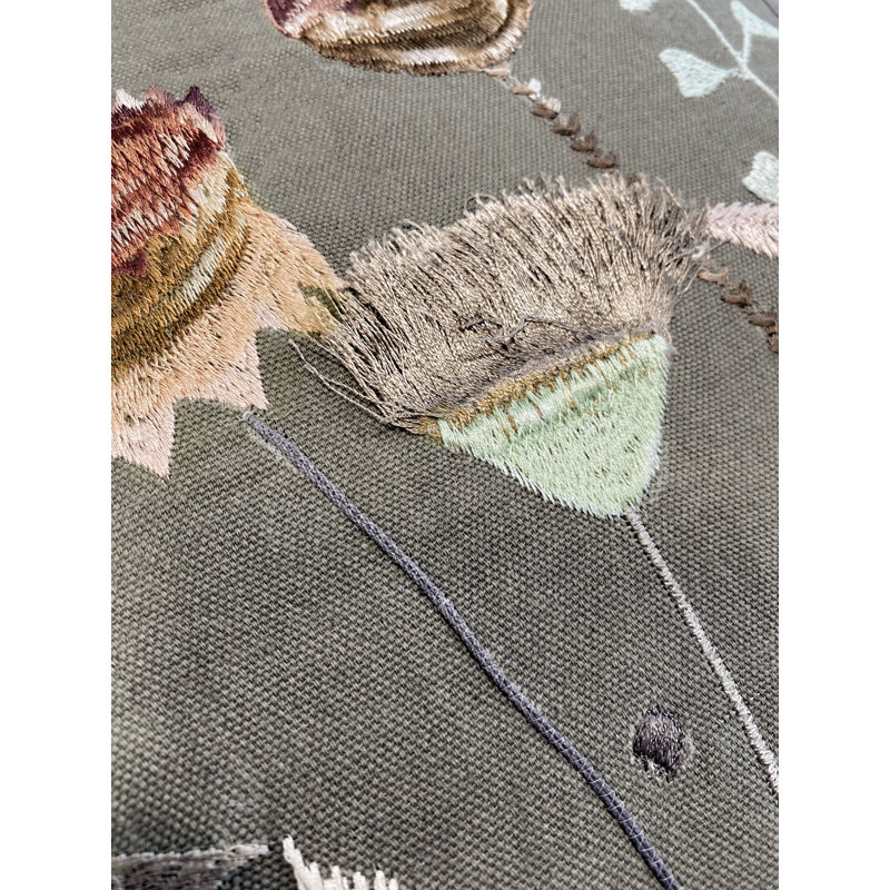 Gray and Green Cotton Embroidered Square Pillow 18x18"