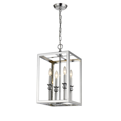 4-Light Chrome Lantern Rectangular Pendant