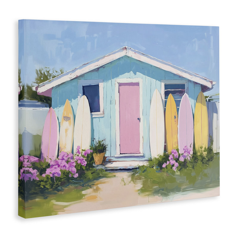 Cabine avec toile de planches de surf pastel, design par Arlington Prints, H 24 po x l 30 po