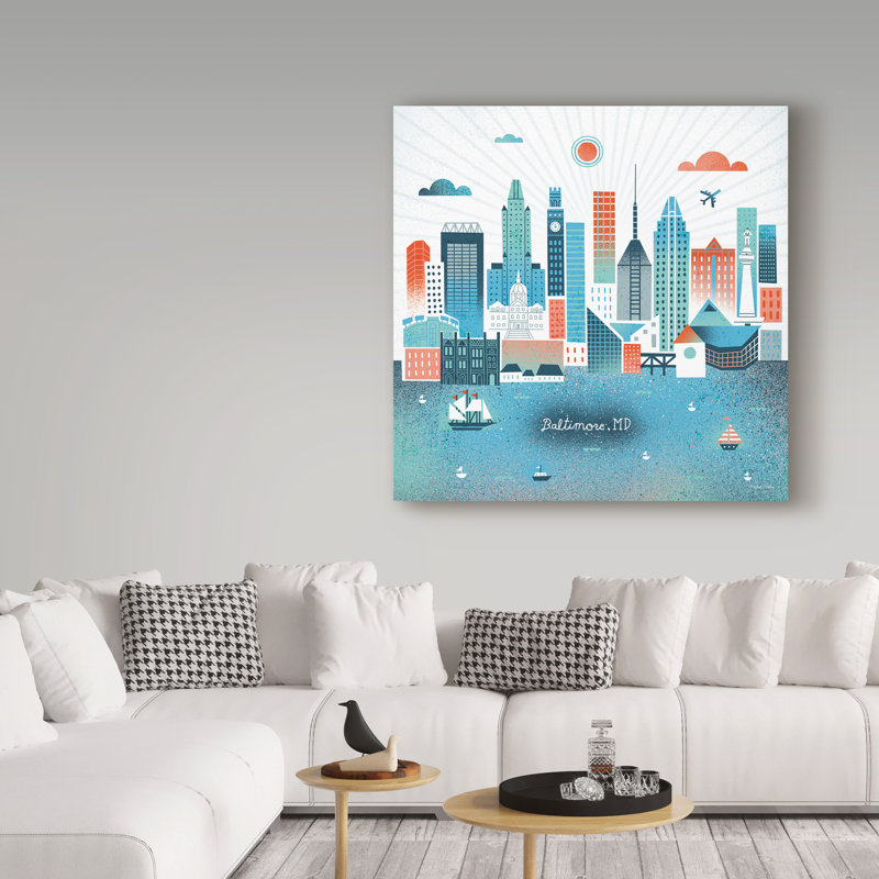 « baltimore horizon », reproduction d’impression sur toile tendue, H 14 po x l 14 po x P 2 po