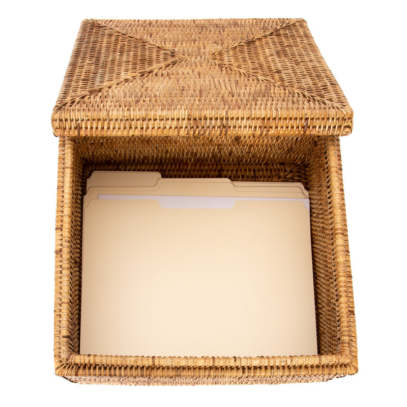 Handmade Honey Brown Rattan Storage Box with Removable Lid
