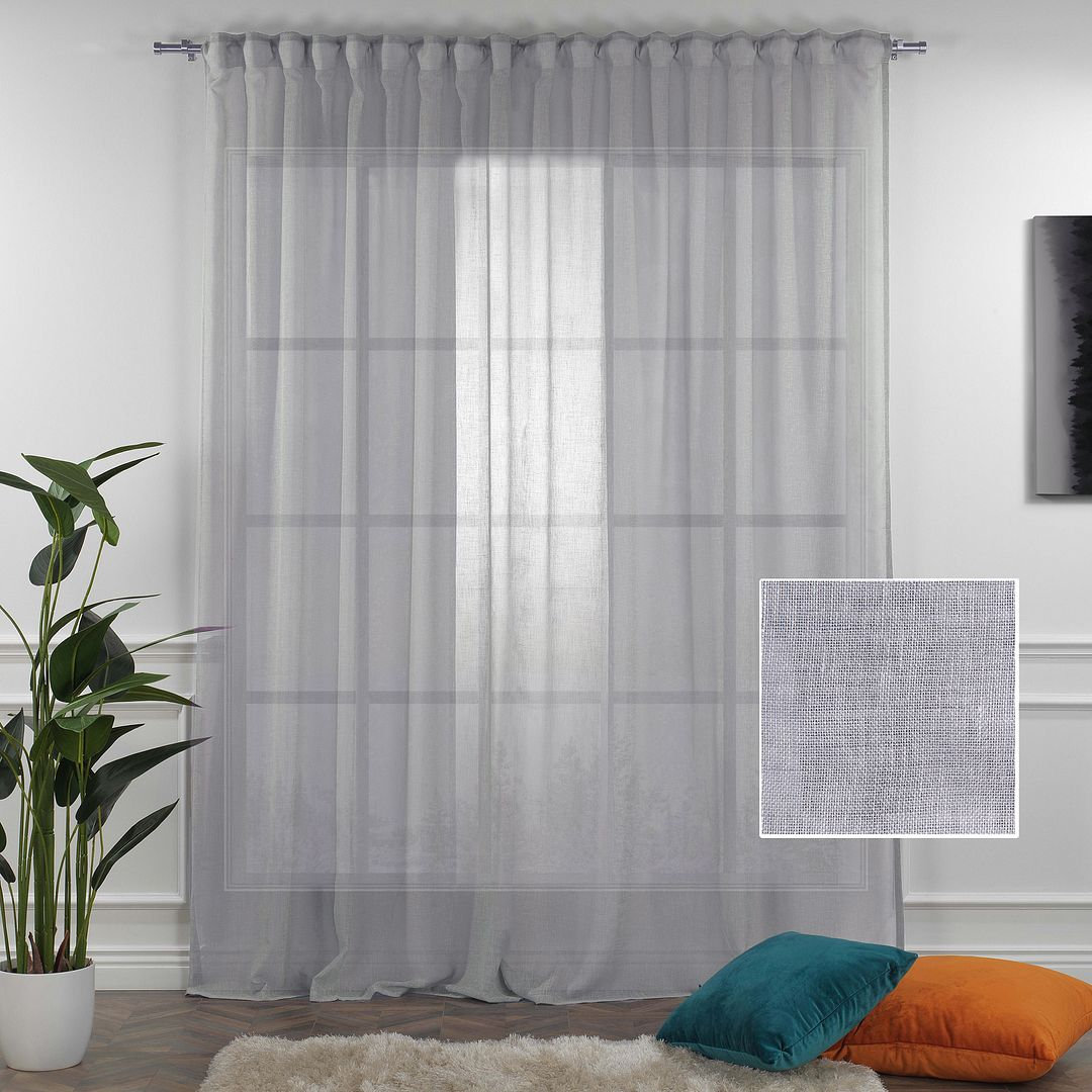 Linen Sheer Single Curtain Panel, Silver, 52" W x 228" L