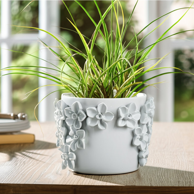 Motif floral en céramique Adeline Planter, Blanc, H 5 po x l 6 po x P 6 po
