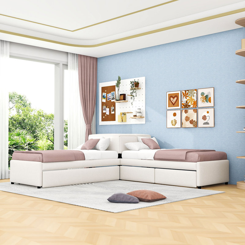 Lit plateforme simple tapissier avec 2 tiroirs et lit gigogne