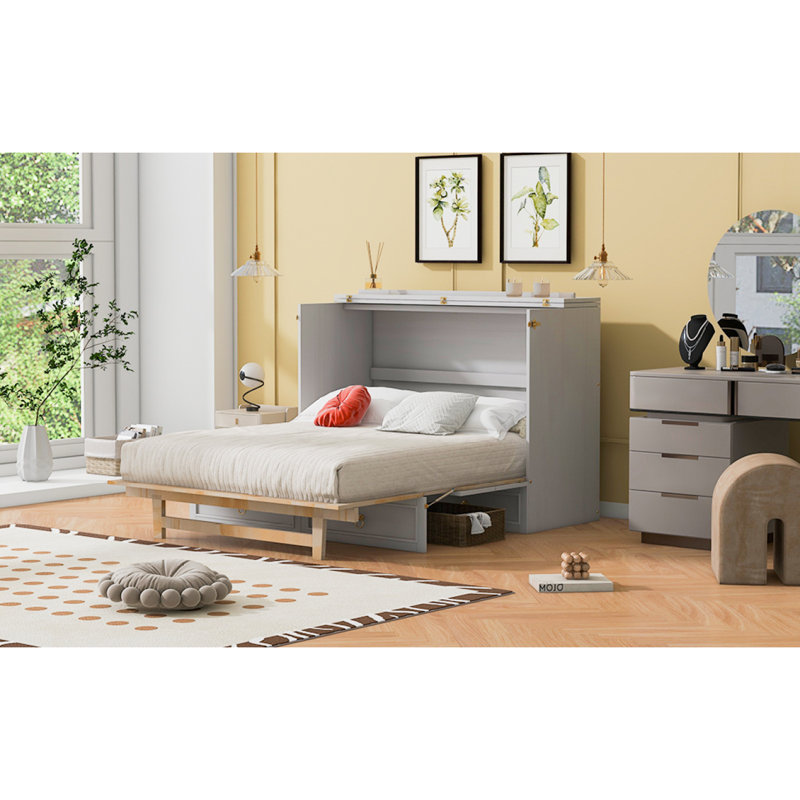 Lit escamotable avec grands tiroirs Murphy, Lit double, Blanc