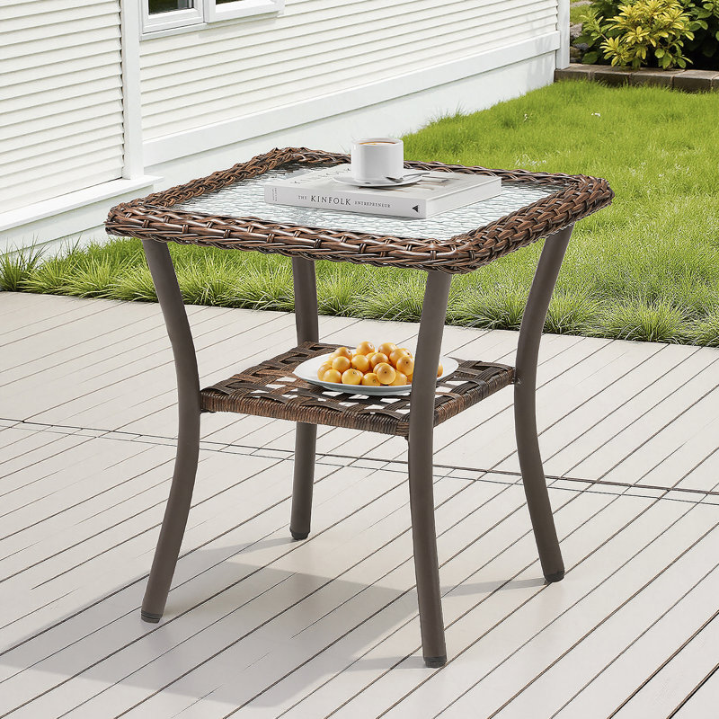 Outdoor Wicker Side Table,20X20x20 Inch All Weather Rattan Small Patio Table Square End Table For Pool Balcony Deck Porch, Brown