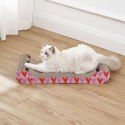 Grattoir moderne en carton 23,75 po avec jouets en forme de cloche et d'herbe à chat