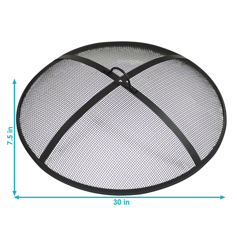 30-Inch Black Steel Mesh Fire Pit Spark Screen with Handle