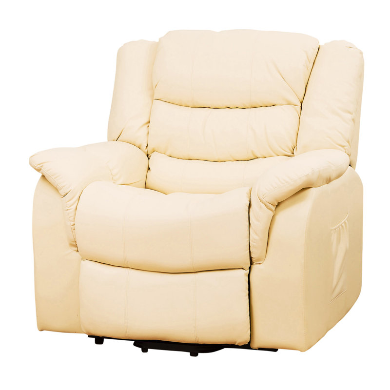 Delreal 92cm Wide Faux Leather Lift Assist Standard Recliner with Massager, Cream