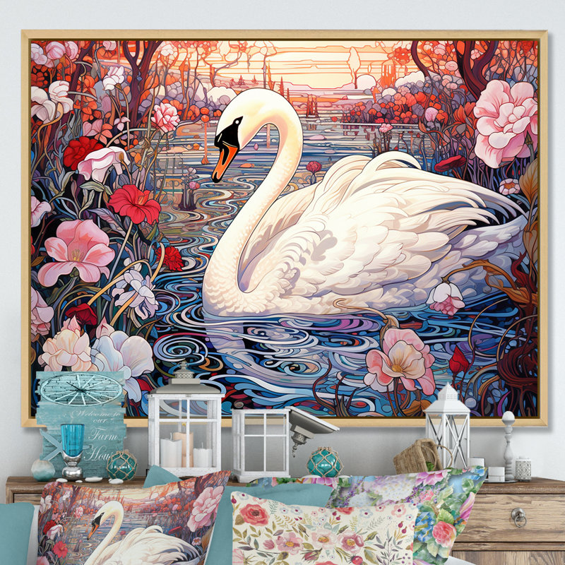 Swans Majesty Horizon I - Swans, art mural, Cadre naturel flottant, H 24 po x l 32 po x P 1 po