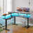 Standing Desk L Shaped with LED Light and Power Outlet, Electric Height Adjustable Computer Office Desk Sit Stand Up with Monitor Stand-1975181923