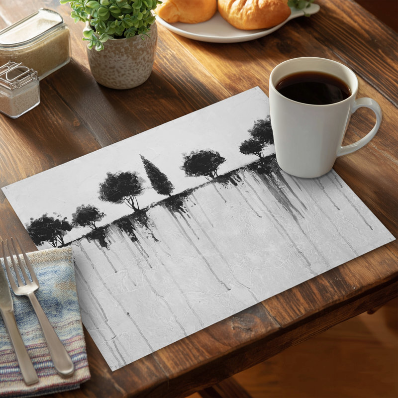 Abstract Black Trees Placemat - White Polyester Home Decor