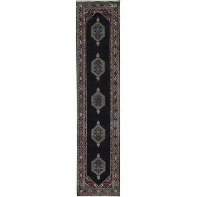 Tapis de couloir noir et rouge de haute qualité noué à la main