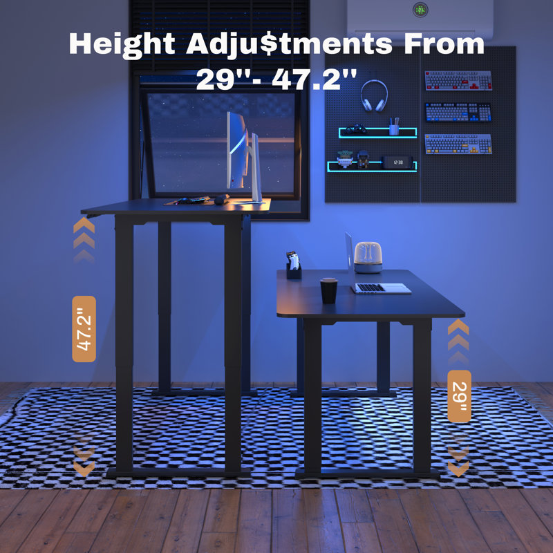 4 Legs Dual Motors Height Adjustable Standing Desk, 47.2" H x 63" W x 27.6" D, Black