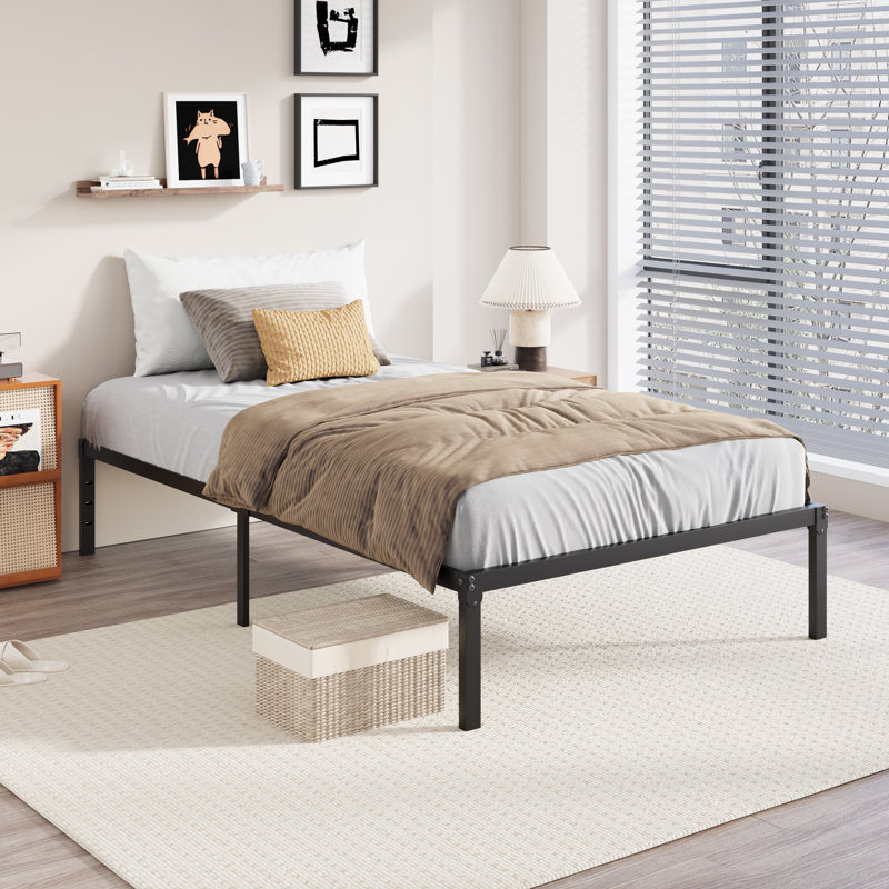 Modern Metal Bed Frame, No Box Spring Needed, Twin