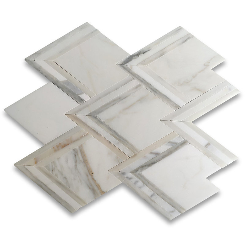 11 in. x 9 in. Marble Tile, Gray/White