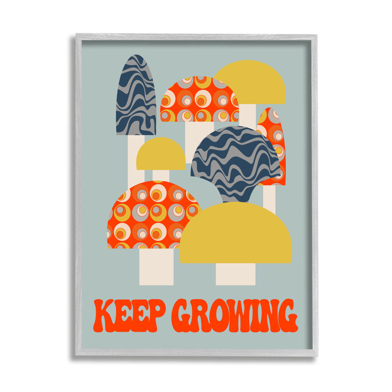 Bb-079 - «Keep Growing Retro Mushroom», encadré sur bois, H 30 po x l 24 po x P 1,5 po, Estampe numérique Farmhouse