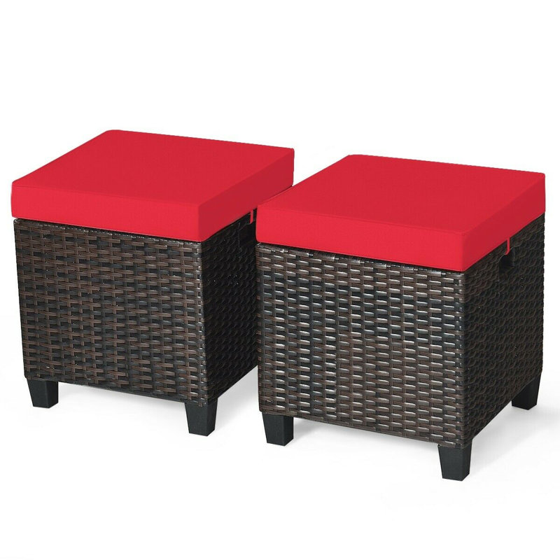 Florah Upholstered Outdoor Ottoman, Red