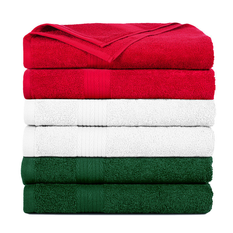 Essuie-mains à séchage rapide 100% coton 600 g / m² , Blanc / Rouge / Vert