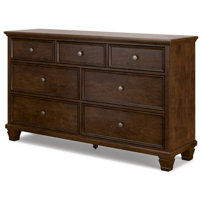 Transitional Farmhouse 62" Brown Dresser with Mirrored Dovetail Drawers