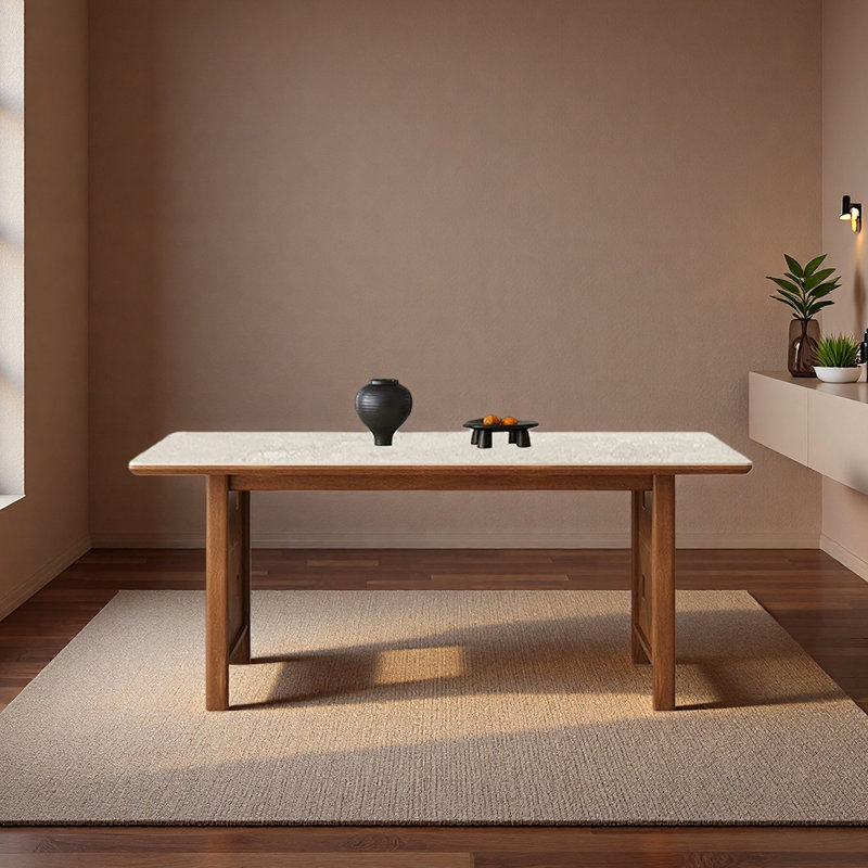 Table de table en pierre frittée une pièce sans soudure, H 29,53 po x L 70,87 po x l 35,43 po, Beige, Brun