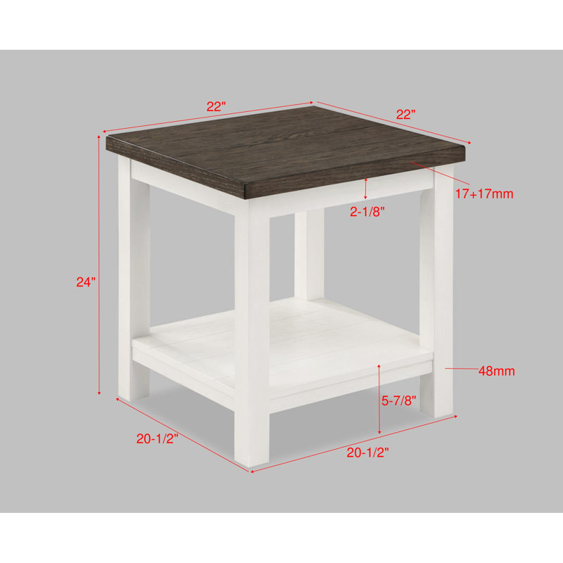 Table 3 pièces en bois avec tablette ouverte au design, finition brun blanc pour les tables de salon et de rangement inférieur, finition