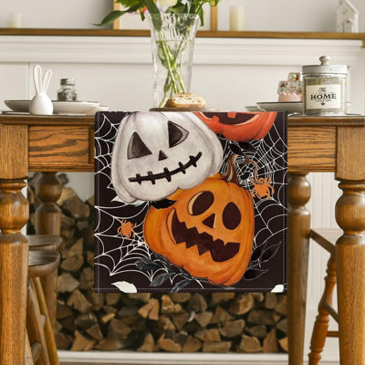 Halloween Table Runners for Kitchen Dinning Table Decoration, Pumpkins Spider Web Halloween Table Runner, Spider Web Tablecloth, Decoration for Indoor Outdoor Home Party Decor 33x183 cm