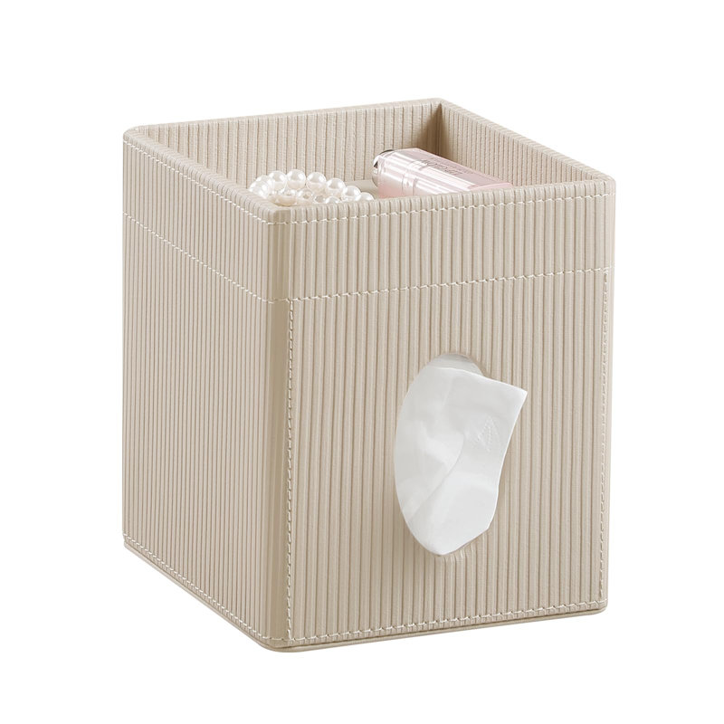Square Tissue Box Cover With Tray, PU Leather Tissue Box Holder Decorative Cube Tissue Holder