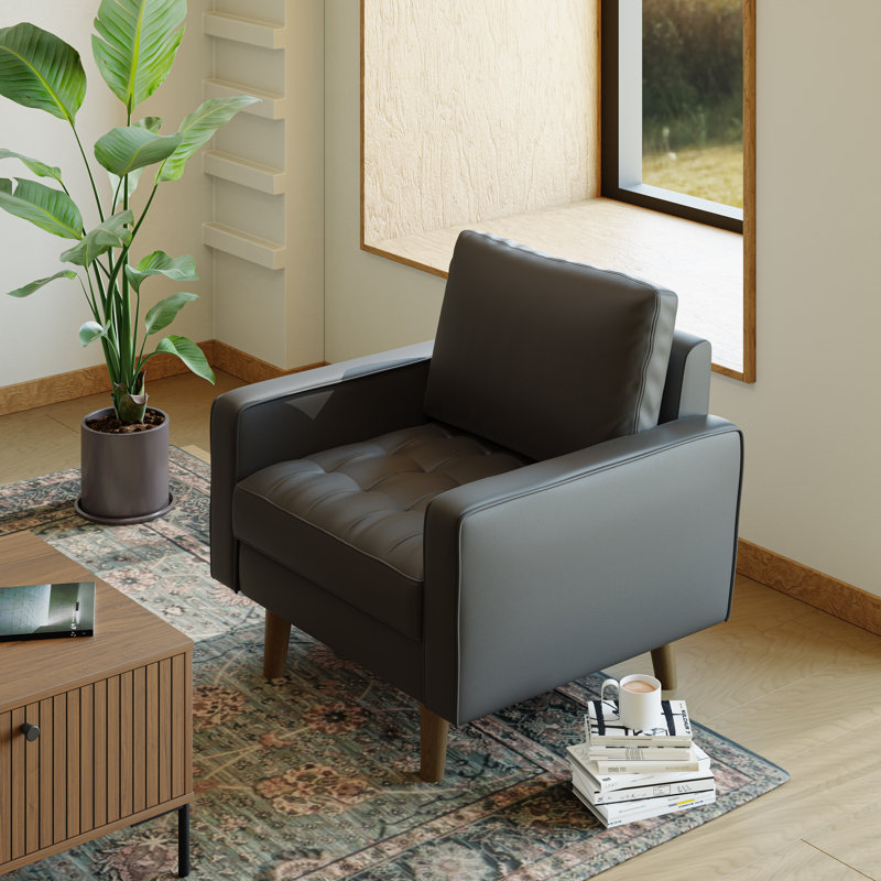 Statura 32" Mid-Century Square Arm Accent Chair, Sofa Chair, Black, Black