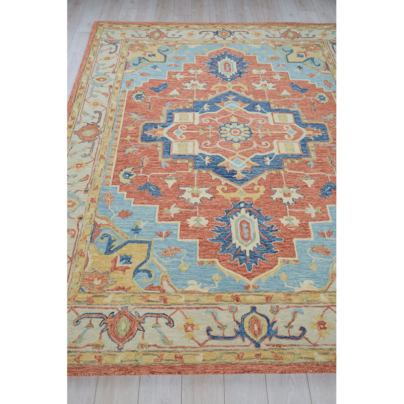 Exquisite Rugs Richmond Serapi Handmade Hand-Tufted New Zealand Wool On Canvas Beige/Red Area Rug, Rectangle 5' x 8'