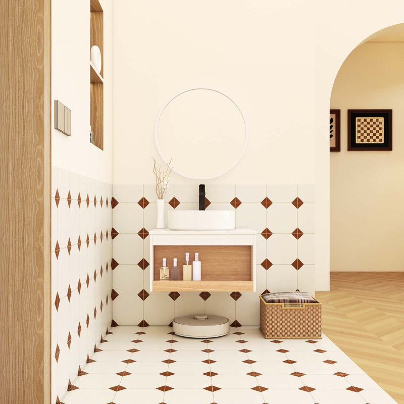 Meuble-lavabo flottant 24 po avec lavabo vasque rond blanc brillant, meuble-lavabo mural avec tablette ouverte, finition blanche avec comptoir durable, conception moderne peu encombrante (livré dans 2 boîtes)
