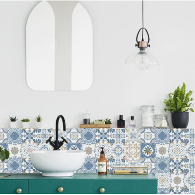 24 Pcs European Mandala Tile Stickers Self Adhesive PVC Waterproof Wall Decals for Kitchen Bathroom Backsplash, 3.9'' x 3.9''